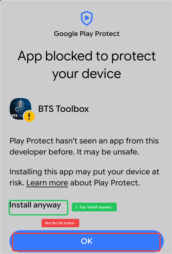 Play Protect warning expanded — tap Install anyway
